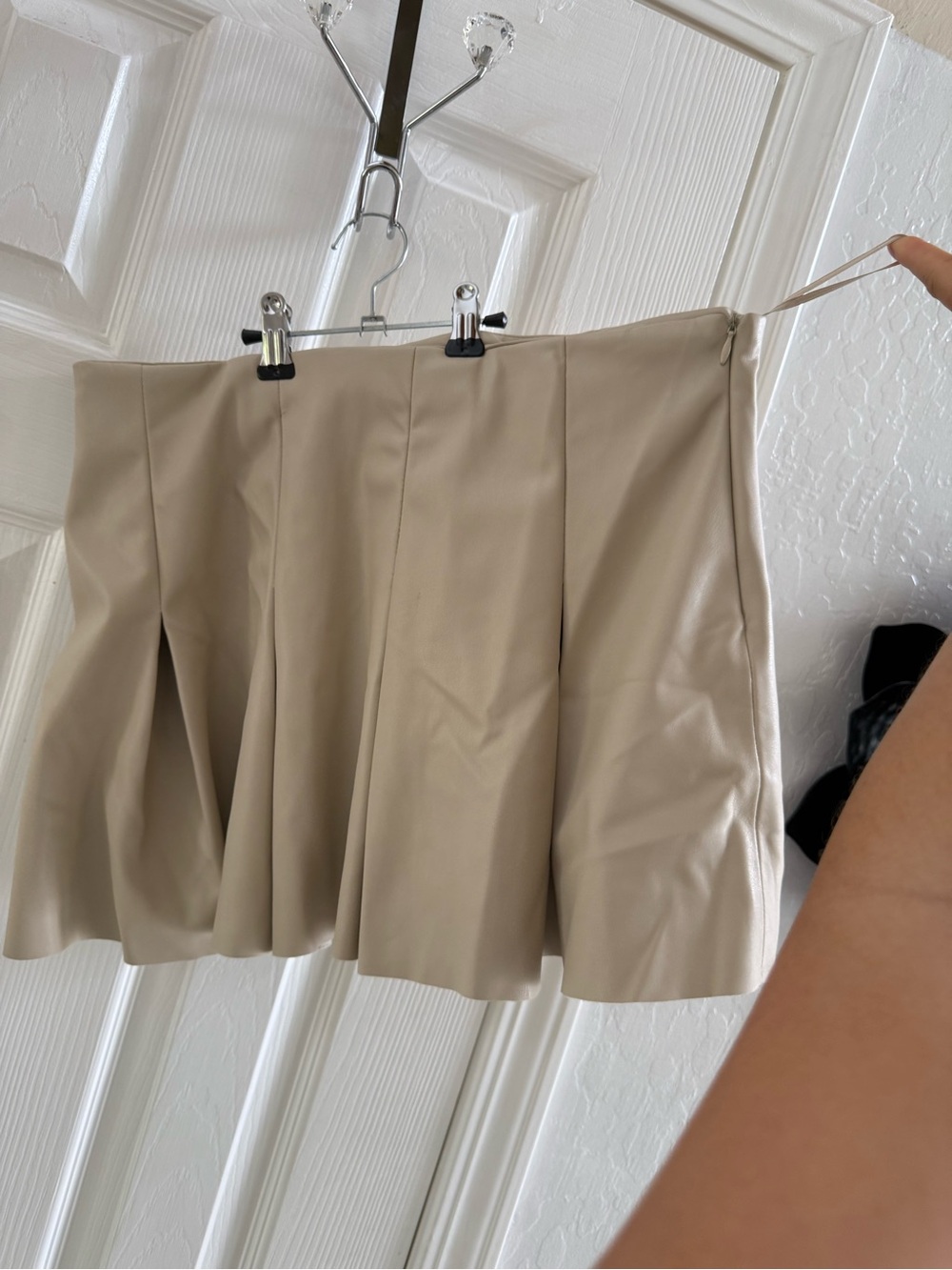 Zara Beige Pleated Faux-Leather Skater Skirt